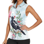 Australia Magpie Christmas Women Sleeveless Polo Shirt Eucalyptus Aboriginal Watercolor Stylized - Aussie Hoodie