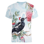 Australia Magpie Christmas Women V-Neck T-Shirt Eucalyptus Aboriginal Watercolor Stylized - Aussie Hoodie