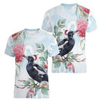 Australia Magpie Christmas Women V-Neck T-Shirt Eucalyptus Aboriginal Watercolor Stylized - Aussie Hoodie