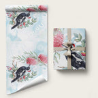 Australia Magpie Christmas Wrapping Paper Eucalyptus Aboriginal Watercolor Stylized - Aussie Hoodie