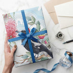 Australia Magpie Christmas Wrapping Paper Eucalyptus Aboriginal Watercolor Stylized - Aussie Hoodie