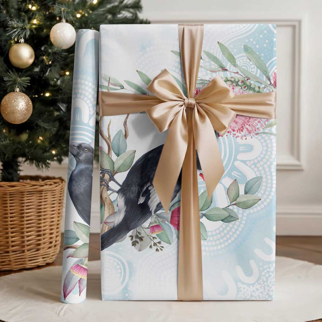 Australia Magpie Christmas Wrapping Paper Eucalyptus Aboriginal Watercolor Stylized - Aussie Hoodie