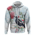 Australia Magpie Christmas Zip Hoodie Eucalyptus Aboriginal Watercolor Stylized - Aussie Hoodie