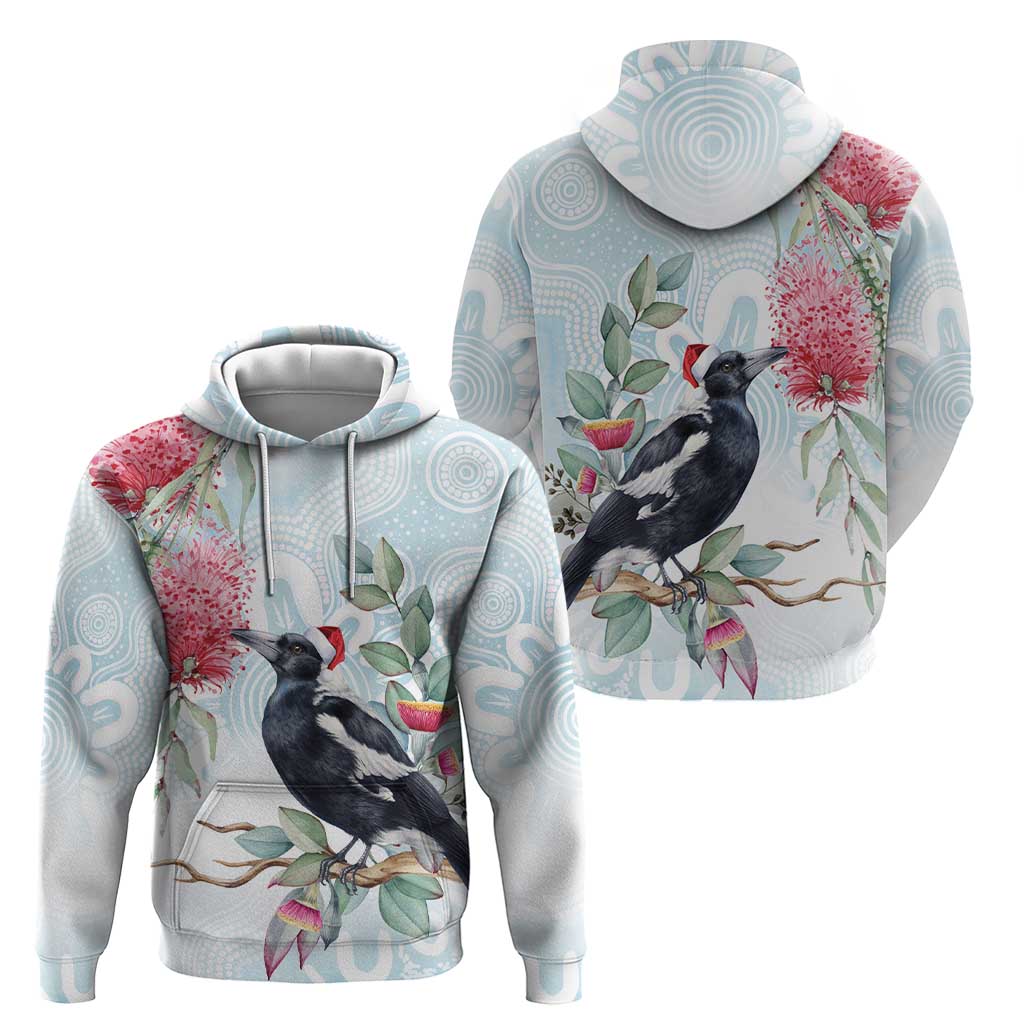 Australia Magpie Christmas Zip Hoodie Eucalyptus Aboriginal Watercolor Stylized - Aussie Hoodie