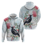 Australia Magpie Christmas Zip Hoodie Eucalyptus Aboriginal Watercolor Stylized - Aussie Hoodie