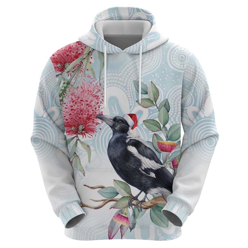 Australia Magpie Christmas Zip Hoodie Eucalyptus Aboriginal Watercolor Stylized - Aussie Hoodie