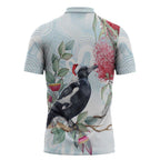 Australia Magpie Christmas Zipper Polo Shirt Eucalyptus Aboriginal Watercolor Stylized - Aussie Hoodie