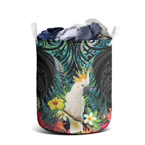 Sulphur-crested Cockatoo New Zealand Laundry Basket Paua Shell Aotearoa Maori Tropical Flowers - Aussie Hoodie