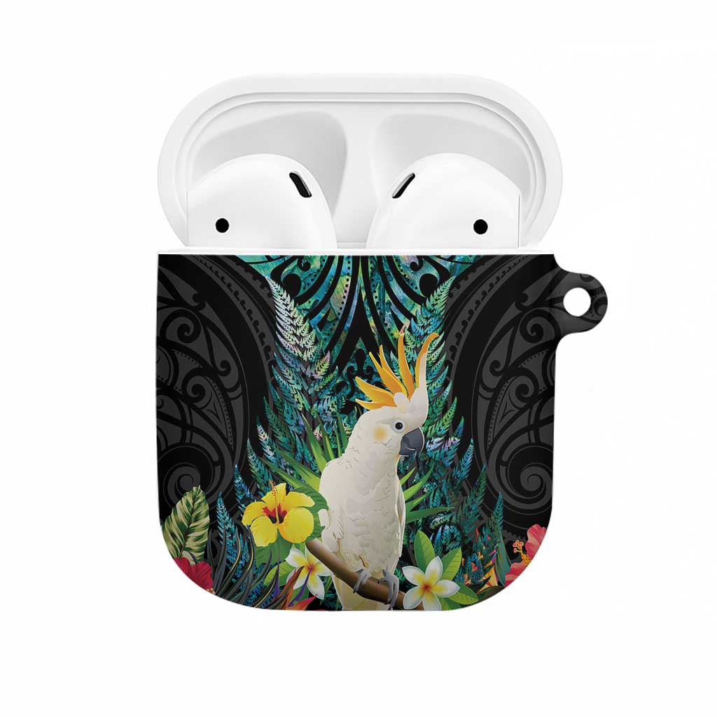 Sulphur-crested Cockatoo New Zealand AirPods Case Paua Shell Aotearoa Maori Tropical Flowers - Aussie Hoodie