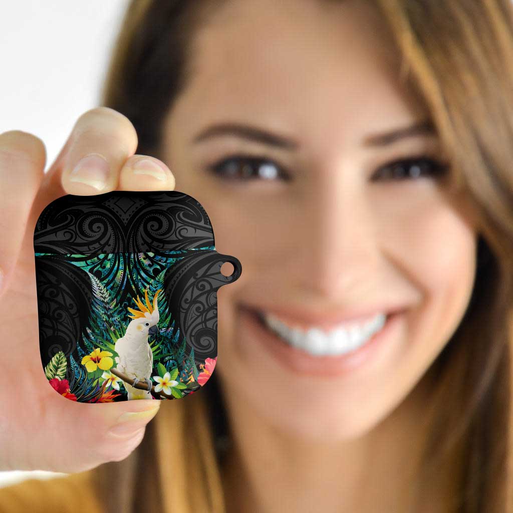 Sulphur-crested Cockatoo New Zealand AirPods Case Paua Shell Aotearoa Maori Tropical Flowers - Aussie Hoodie
