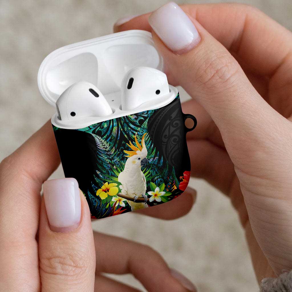 Sulphur-crested Cockatoo New Zealand AirPods Case Paua Shell Aotearoa Maori Tropical Flowers - Aussie Hoodie