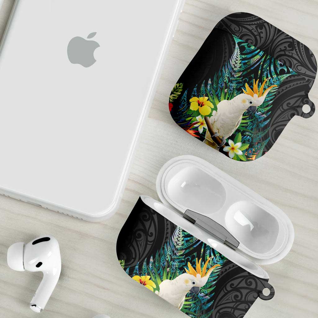 Sulphur-crested Cockatoo New Zealand AirPods Case Paua Shell Aotearoa Maori Tropical Flowers - Aussie Hoodie