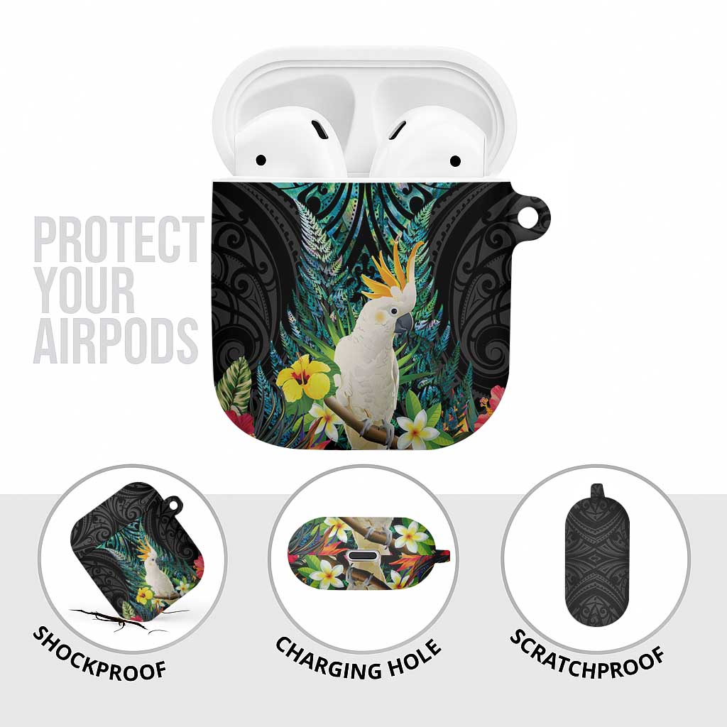 Sulphur-crested Cockatoo New Zealand AirPods Case Paua Shell Aotearoa Maori Tropical Flowers - Aussie Hoodie