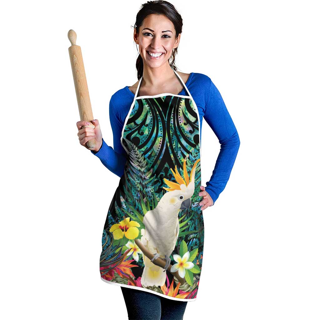 Sulphur-crested Cockatoo New Zealand Apron Paua Shell Aotearoa Maori Tropical Flowers - Aussie Hoodie