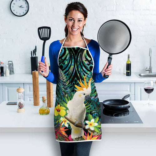 Sulphur-crested Cockatoo New Zealand Apron Paua Shell Aotearoa Maori Tropical Flowers - Aussie Hoodie