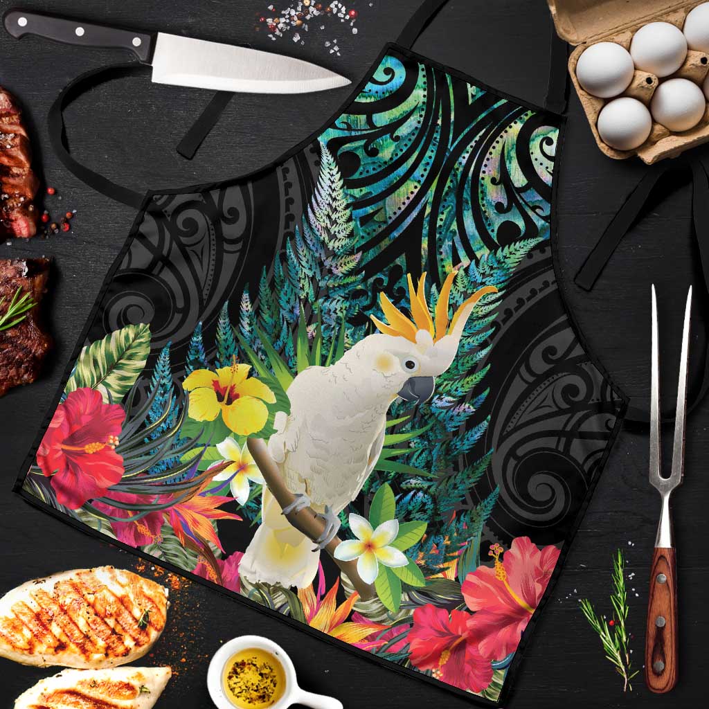 Sulphur-crested Cockatoo New Zealand Apron Paua Shell Aotearoa Maori Tropical Flowers - Aussie Hoodie