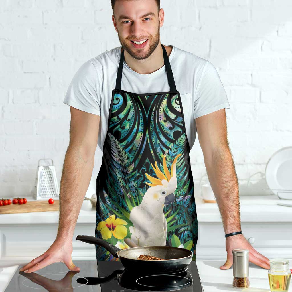 Sulphur-crested Cockatoo New Zealand Apron Paua Shell Aotearoa Maori Tropical Flowers - Aussie Hoodie
