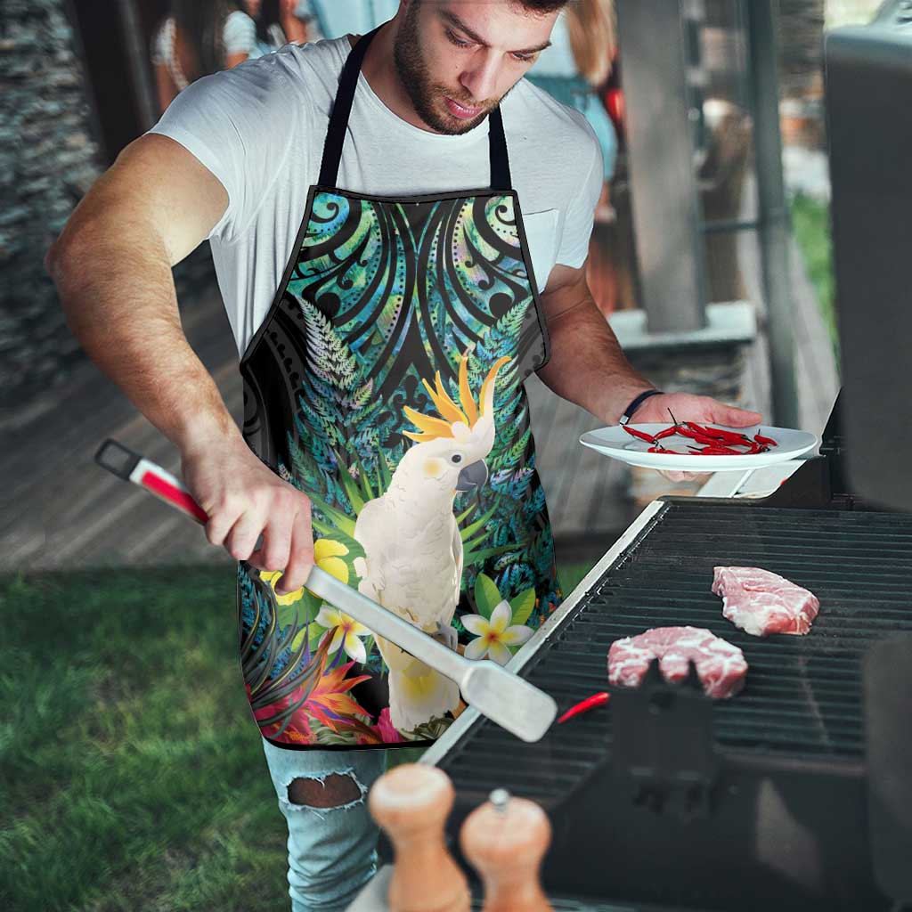 Sulphur-crested Cockatoo New Zealand Apron Paua Shell Aotearoa Maori Tropical Flowers - Aussie Hoodie