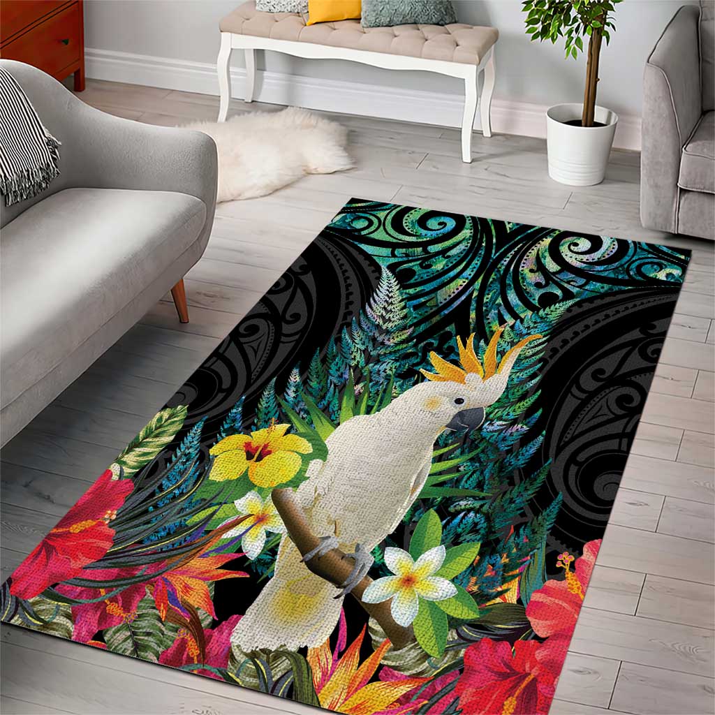 Sulphur-crested Cockatoo New Zealand Area Rug Paua Shell Aotearoa Maori Tropical Flowers - Aussie Hoodie