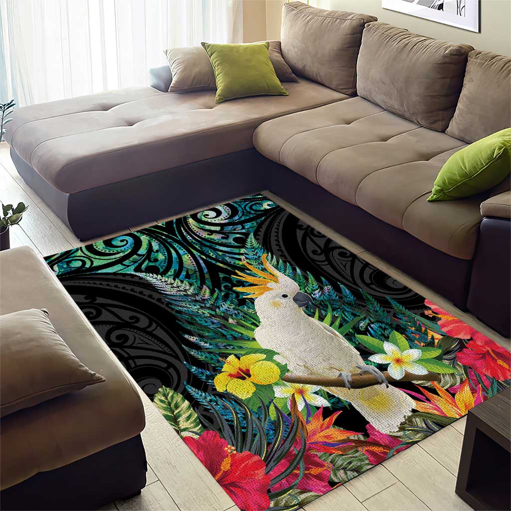 Sulphur-crested Cockatoo New Zealand Area Rug Paua Shell Aotearoa Maori Tropical Flowers - Aussie Hoodie