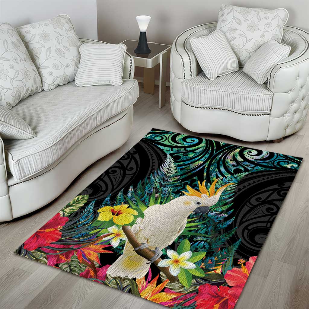 Sulphur-crested Cockatoo New Zealand Area Rug Paua Shell Aotearoa Maori Tropical Flowers - Aussie Hoodie