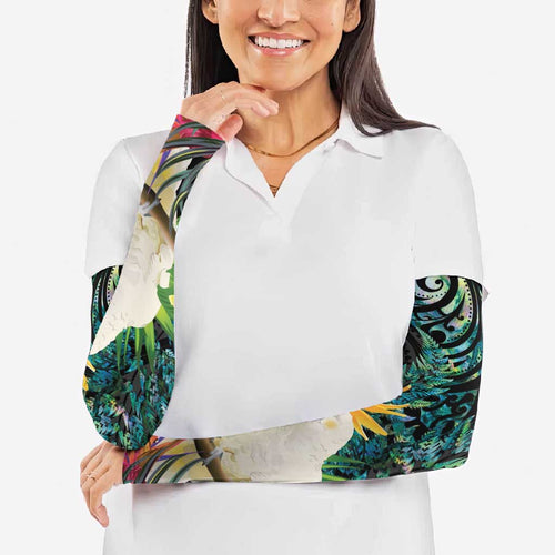 Sulphur-crested Cockatoo New Zealand Arm Sleeves Paua Shell Aotearoa Maori Tropical Flowers - Aussie Hoodie