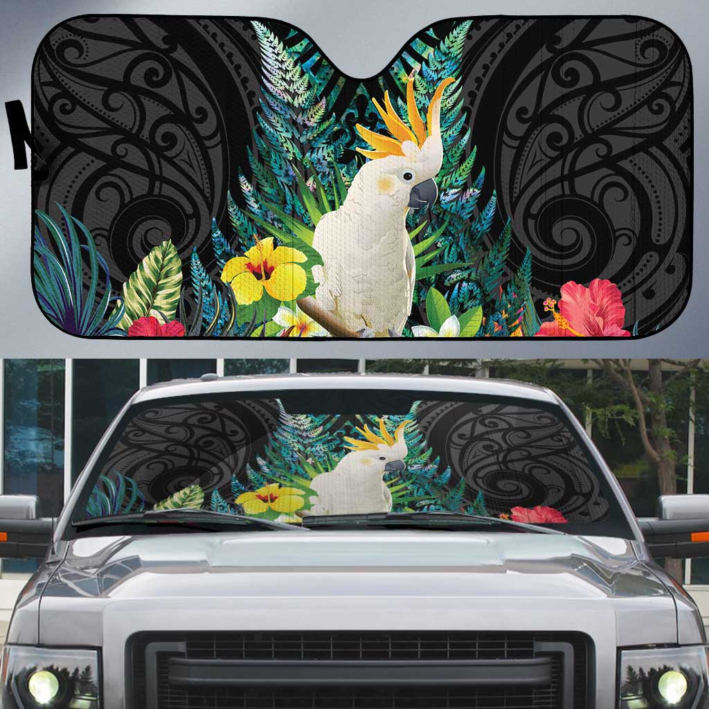 Sulphur-crested Cockatoo New Zealand Auto Sun Shade Paua Shell Aotearoa Maori Tropical Flowers - Aussie Hoodie