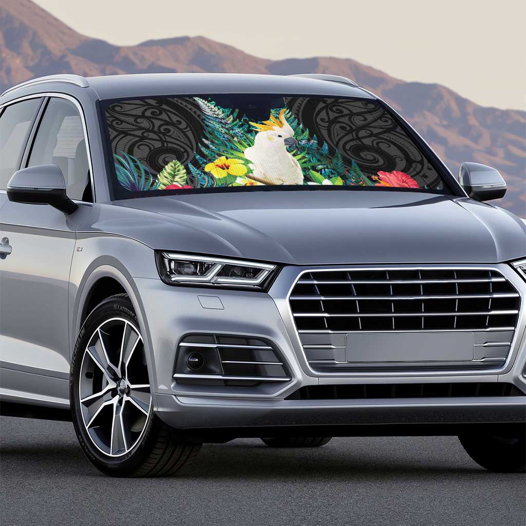 Sulphur-crested Cockatoo New Zealand Auto Sun Shade Paua Shell Aotearoa Maori Tropical Flowers - Aussie Hoodie