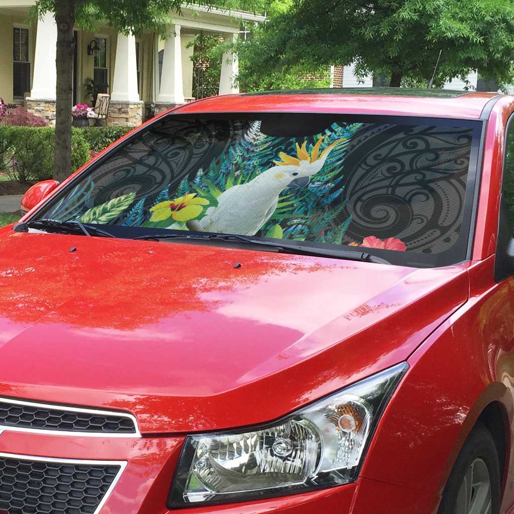 Sulphur-crested Cockatoo New Zealand Auto Sun Shade Paua Shell Aotearoa Maori Tropical Flowers - Aussie Hoodie