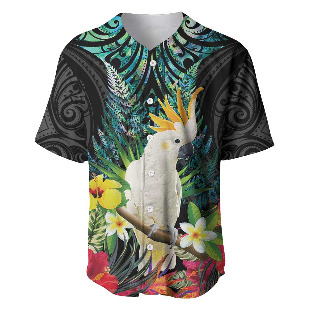 Sulphur-crested Cockatoo New Zealand Baseball Jersey Paua Shell Aotearoa Maori Tropical Flowers - Aussie Hoodie