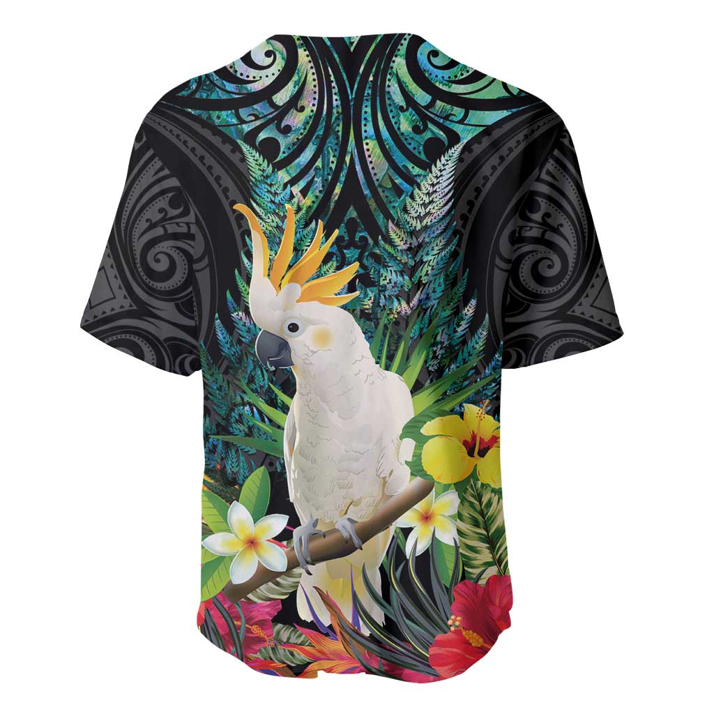 Sulphur-crested Cockatoo New Zealand Baseball Jersey Paua Shell Aotearoa Maori Tropical Flowers - Aussie Hoodie