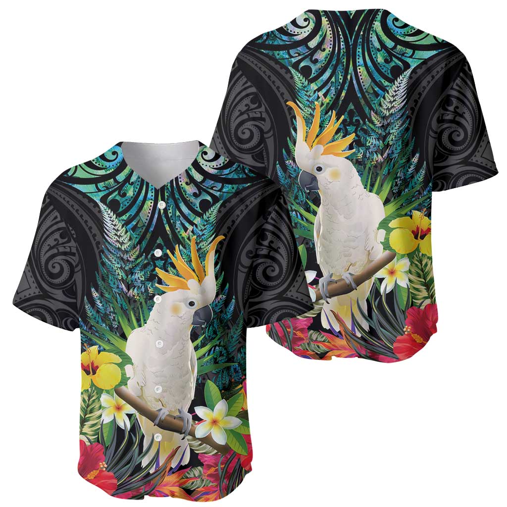 Sulphur-crested Cockatoo New Zealand Baseball Jersey Paua Shell Aotearoa Maori Tropical Flowers - Aussie Hoodie