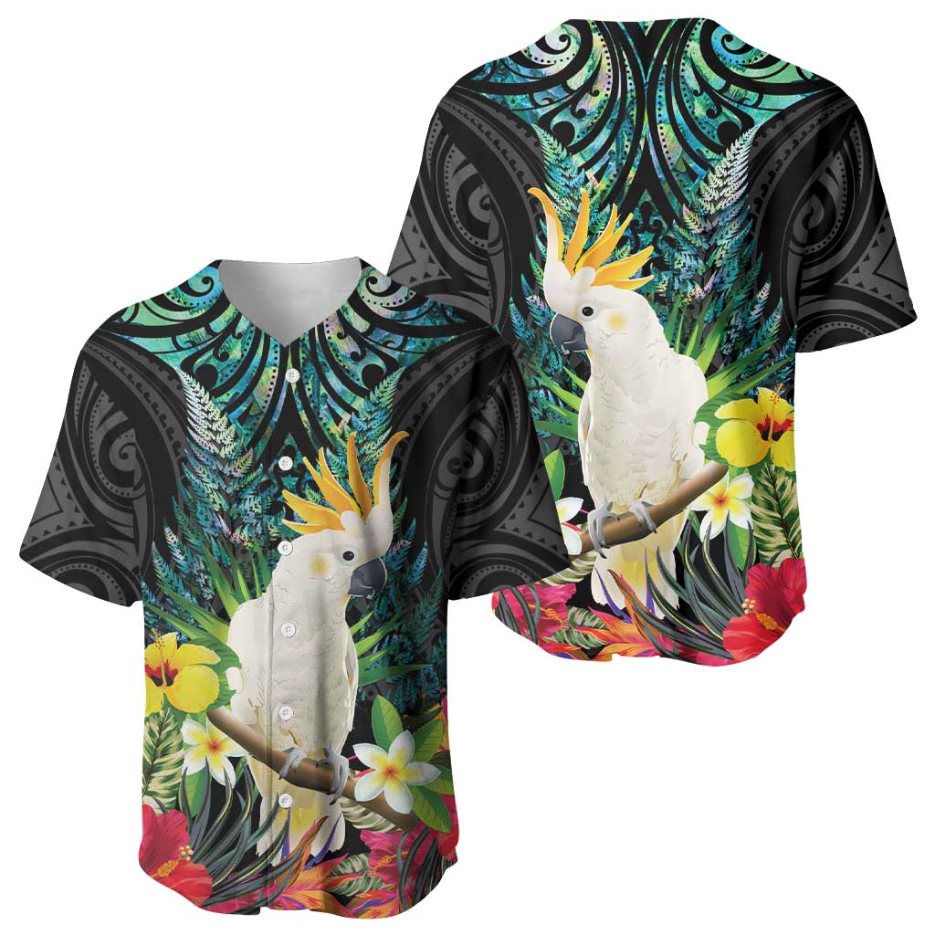 Sulphur-crested Cockatoo New Zealand Baseball Jersey Paua Shell Aotearoa Maori Tropical Flowers - Aussie Hoodie