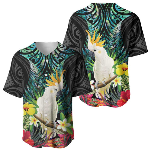 Sulphur-crested Cockatoo New Zealand Baseball Jersey Paua Shell Aotearoa Maori Tropical Flowers - Aussie Hoodie