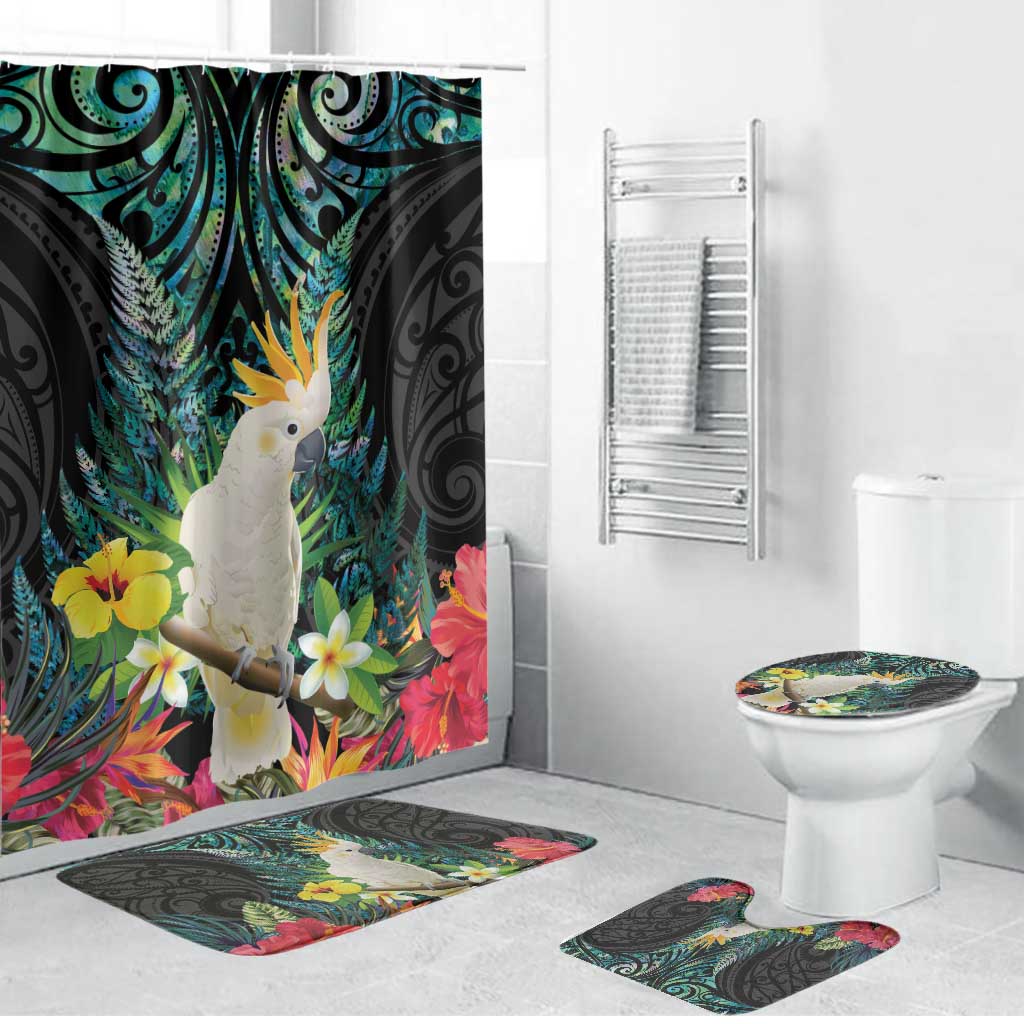 Sulphur-crested Cockatoo New Zealand Bathroom Set Paua Shell Aotearoa Maori Tropical Flowers - Aussie Hoodie