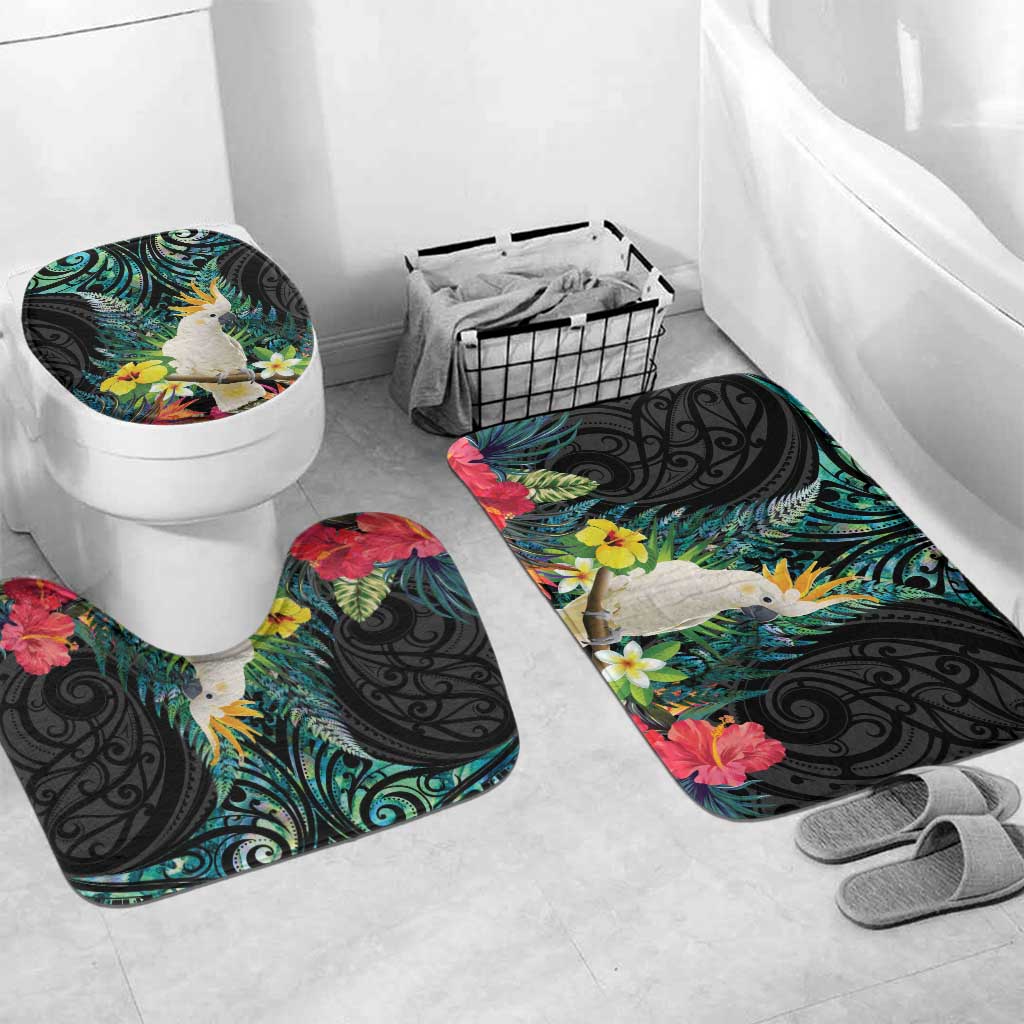 Sulphur-crested Cockatoo New Zealand Bathroom Set Paua Shell Aotearoa Maori Tropical Flowers - Aussie Hoodie