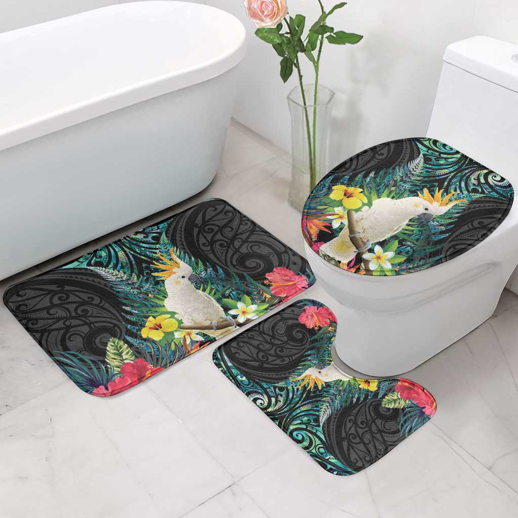Sulphur-crested Cockatoo New Zealand Bathroom Set Paua Shell Aotearoa Maori Tropical Flowers - Aussie Hoodie