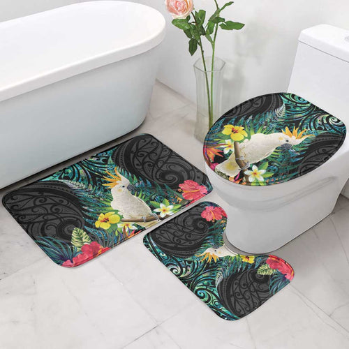 Sulphur-crested Cockatoo New Zealand Bathroom Set Paua Shell Aotearoa Maori Tropical Flowers - Aussie Hoodie