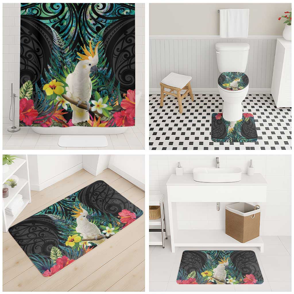 Sulphur-crested Cockatoo New Zealand Bathroom Set Paua Shell Aotearoa Maori Tropical Flowers - Aussie Hoodie