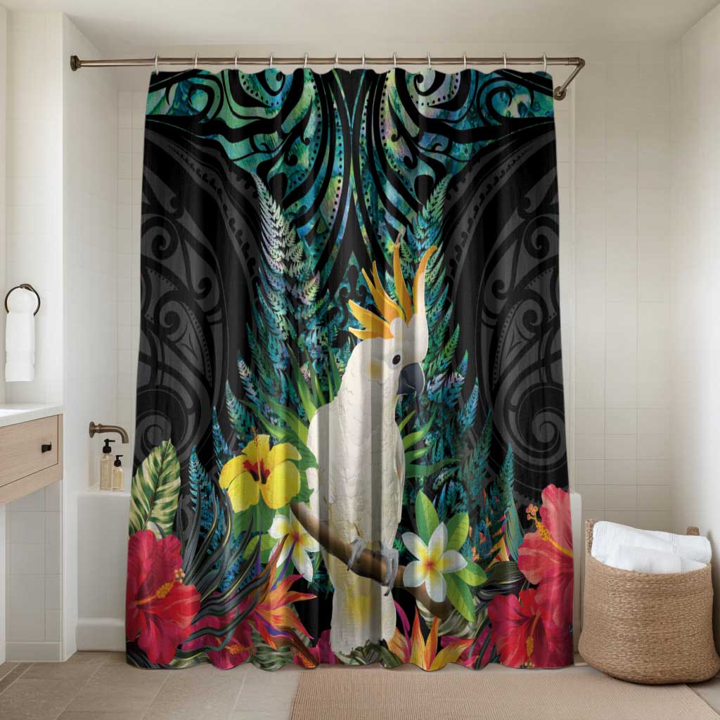 Sulphur-crested Cockatoo New Zealand Bathroom Set Paua Shell Aotearoa Maori Tropical Flowers - Aussie Hoodie