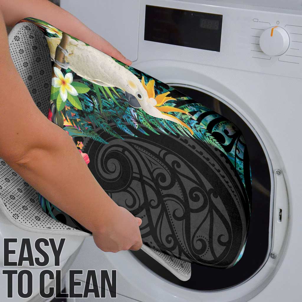 Sulphur-crested Cockatoo New Zealand Bathroom Set Paua Shell Aotearoa Maori Tropical Flowers - Aussie Hoodie