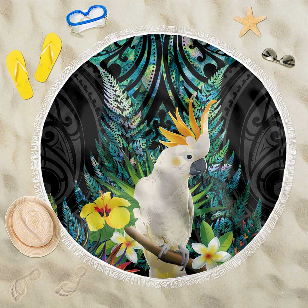 Sulphur-crested Cockatoo New Zealand Beach Blanket Paua Shell Aotearoa Maori Tropical Flowers - Aussie Hoodie