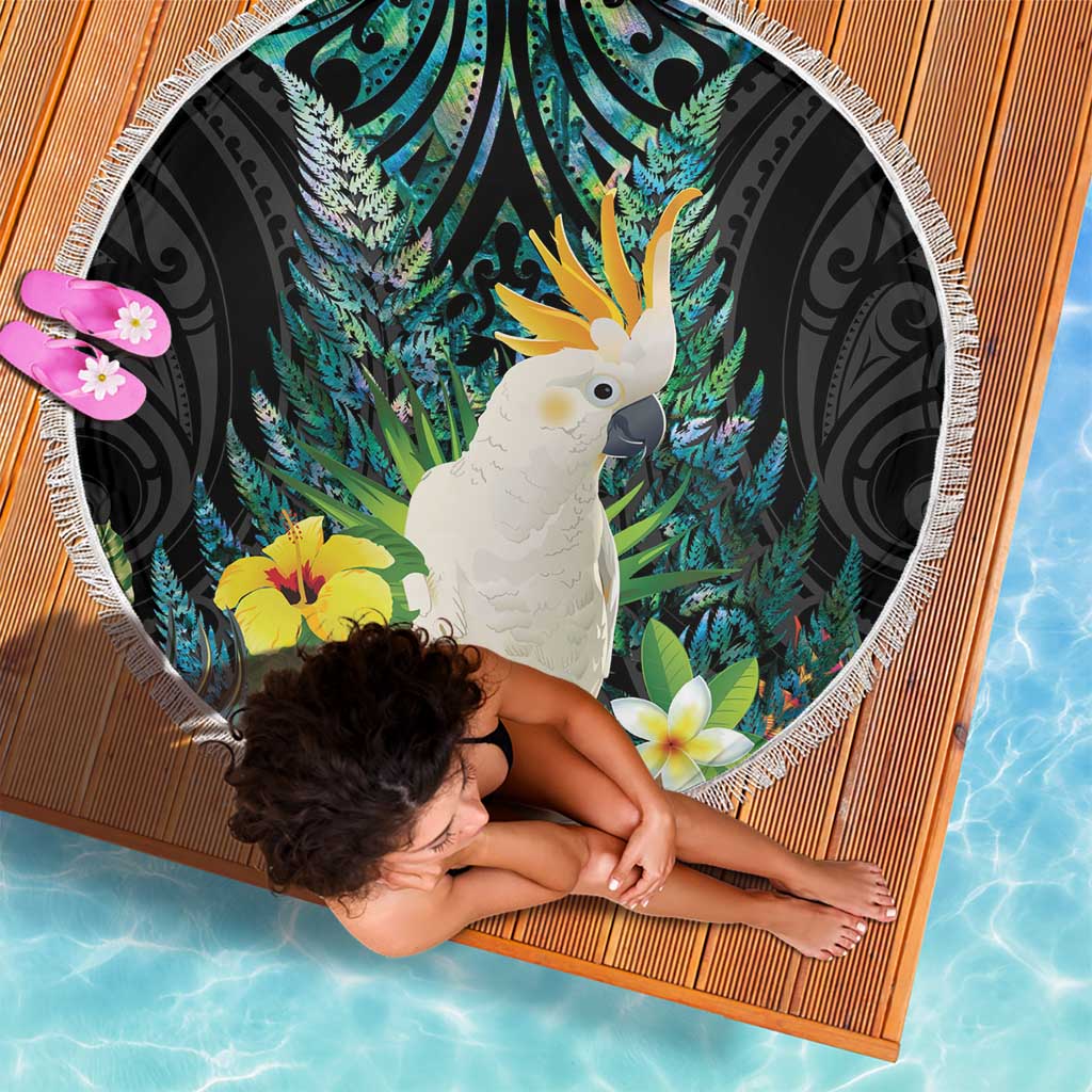 Sulphur-crested Cockatoo New Zealand Beach Blanket Paua Shell Aotearoa Maori Tropical Flowers - Aussie Hoodie