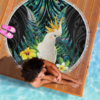 Sulphur-crested Cockatoo New Zealand Beach Blanket Paua Shell Aotearoa Maori Tropical Flowers - Aussie Hoodie