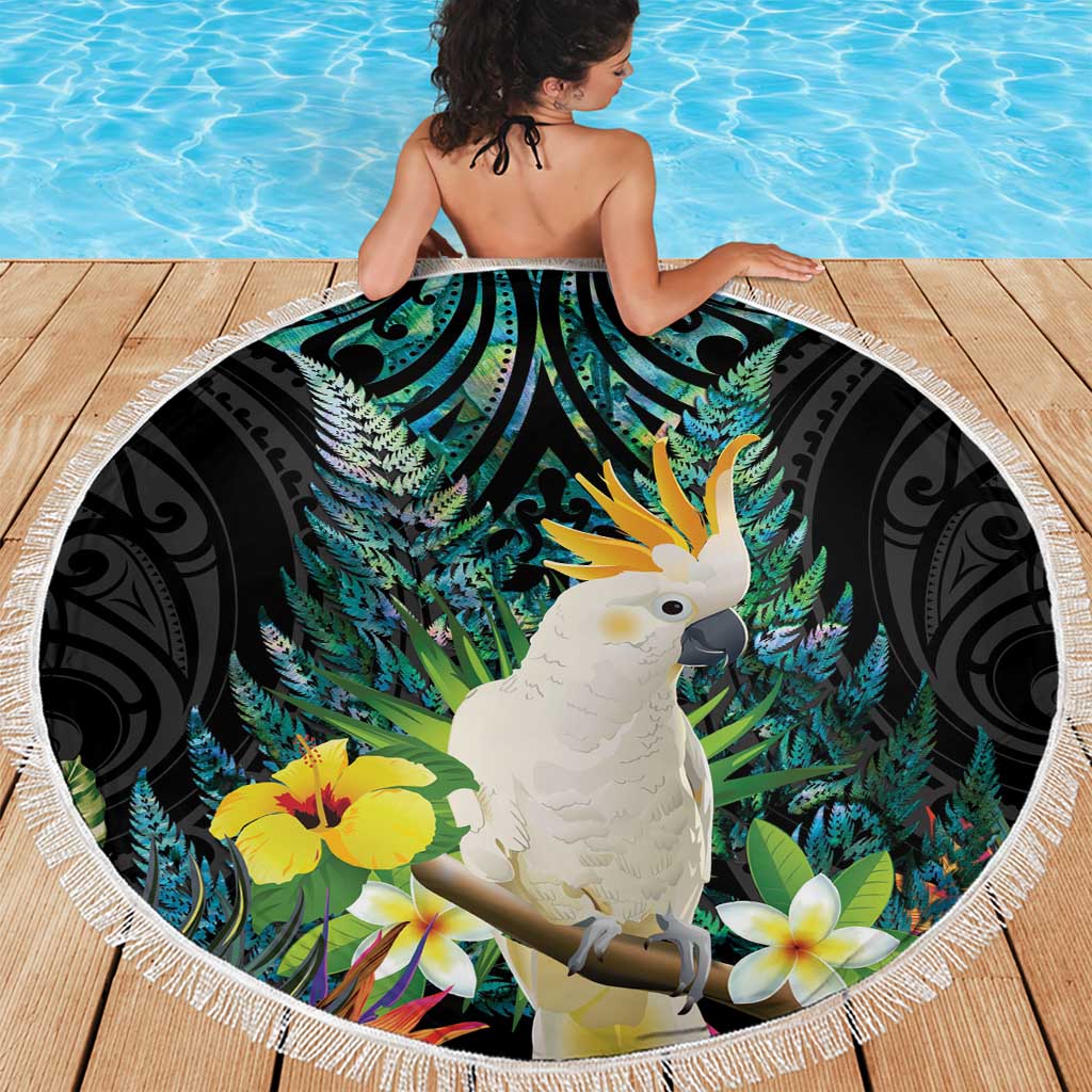 Sulphur-crested Cockatoo New Zealand Beach Blanket Paua Shell Aotearoa Maori Tropical Flowers - Aussie Hoodie