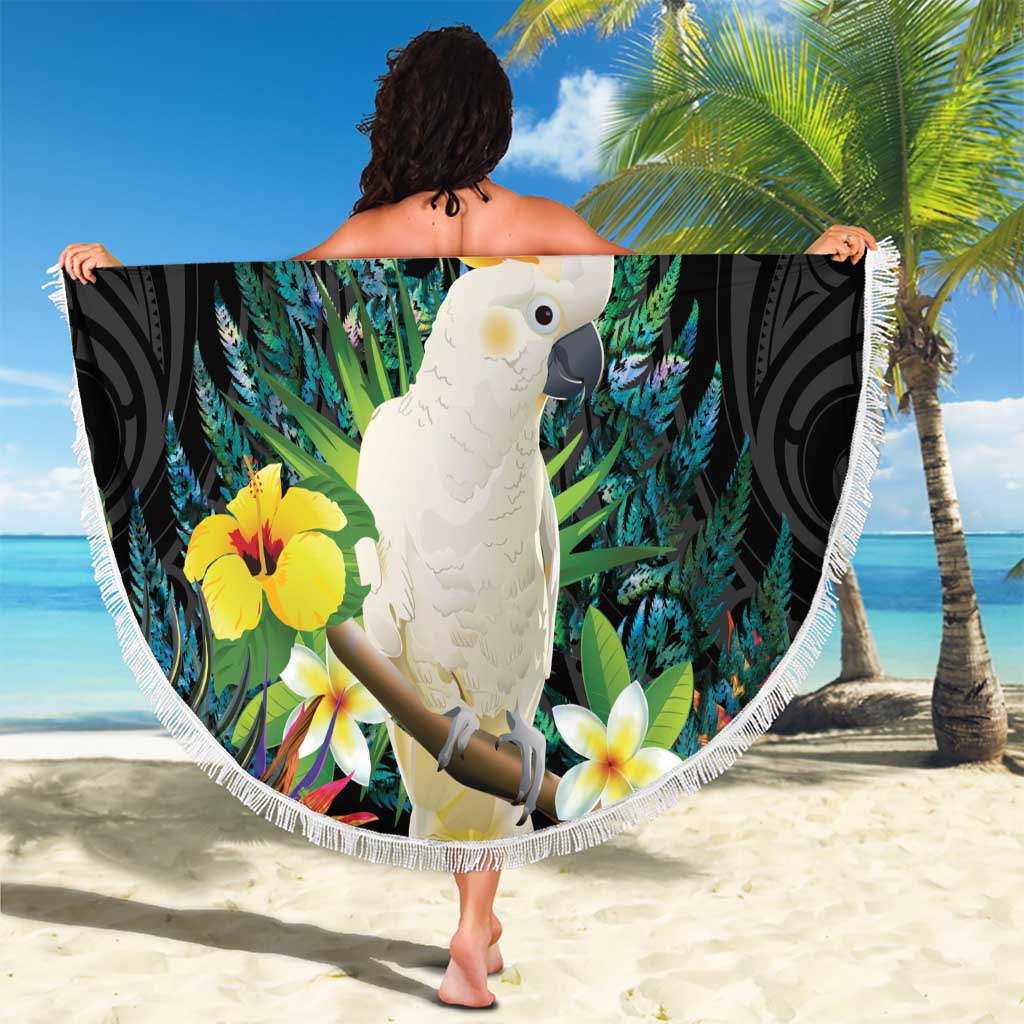 Sulphur-crested Cockatoo New Zealand Beach Blanket Paua Shell Aotearoa Maori Tropical Flowers - Aussie Hoodie