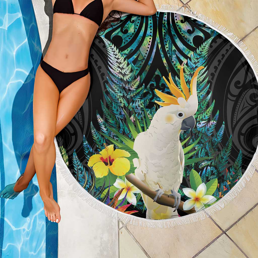 Sulphur-crested Cockatoo New Zealand Beach Blanket Paua Shell Aotearoa Maori Tropical Flowers - Aussie Hoodie