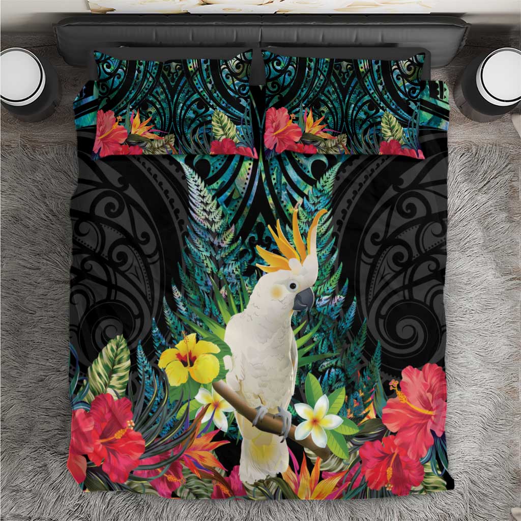 Sulphur-crested Cockatoo New Zealand Bedding Set Paua Shell Aotearoa Maori Tropical Flowers - Aussie Hoodie