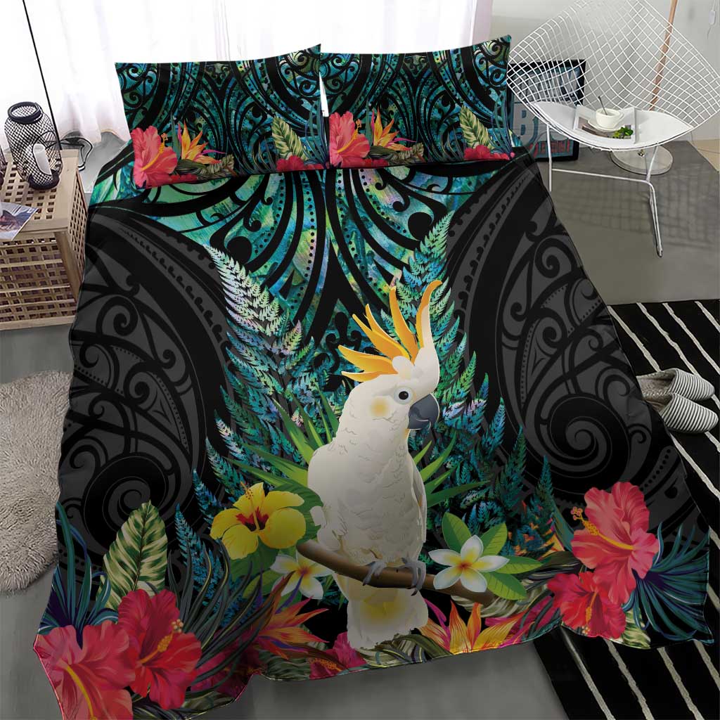 Sulphur-crested Cockatoo New Zealand Bedding Set Paua Shell Aotearoa Maori Tropical Flowers - Aussie Hoodie