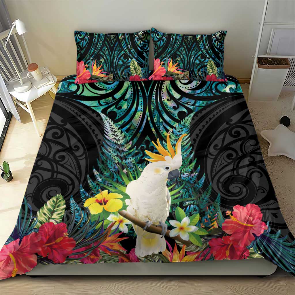 Sulphur-crested Cockatoo New Zealand Bedding Set Paua Shell Aotearoa Maori Tropical Flowers - Aussie Hoodie